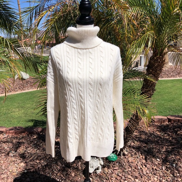 Talbots Cable Knit Turtleneck Sweater- size L - NWT - Picture 2 of 15